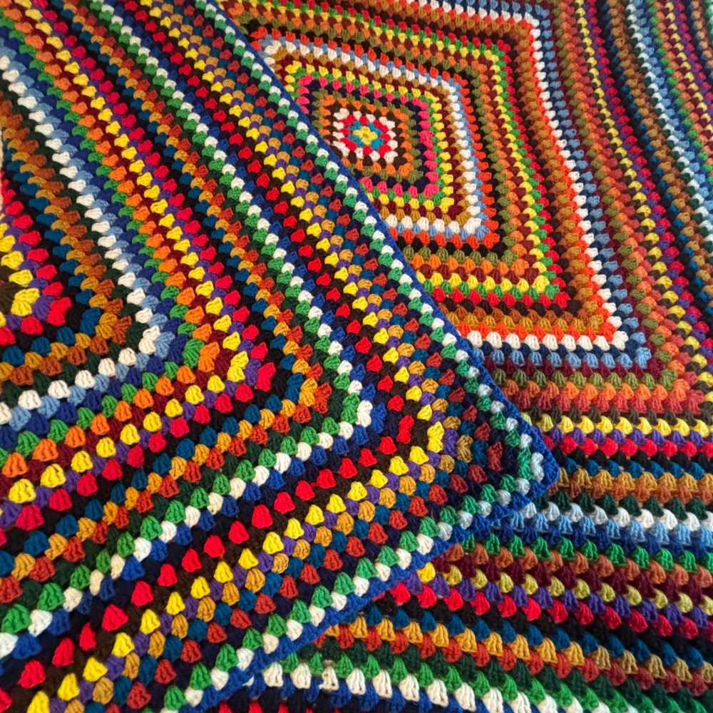 Vintage Handmade Crochet Rainbow Granny Square Afghan Throw‎ Blanket Boho 72x72